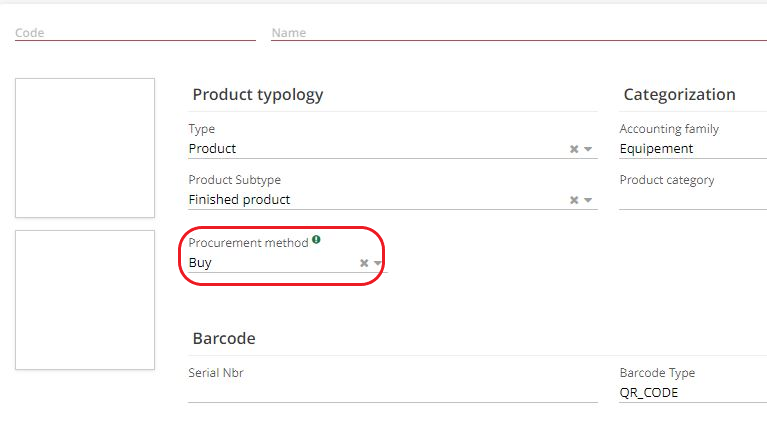 2.3. On a product file, you will find the Procurement method field. Define default procurement method. Select from Buy / Produce / Buy and Produce.